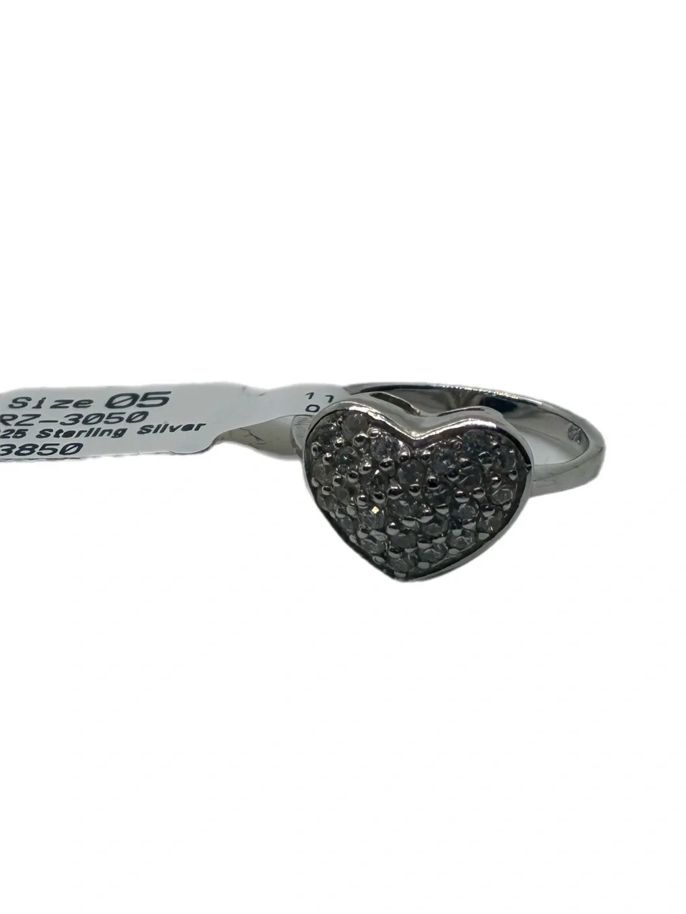 STERLING SILVER HEART SHAPED RING, SIZE 5